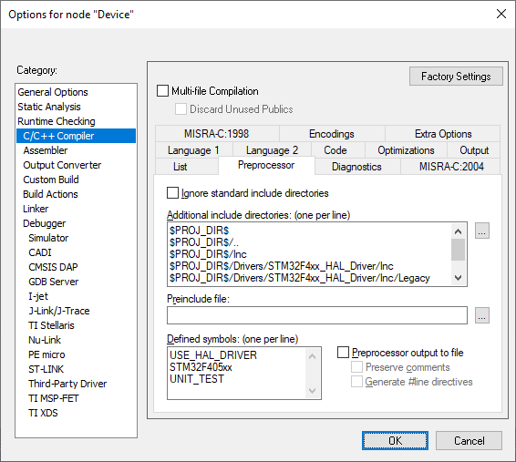 Unit test config